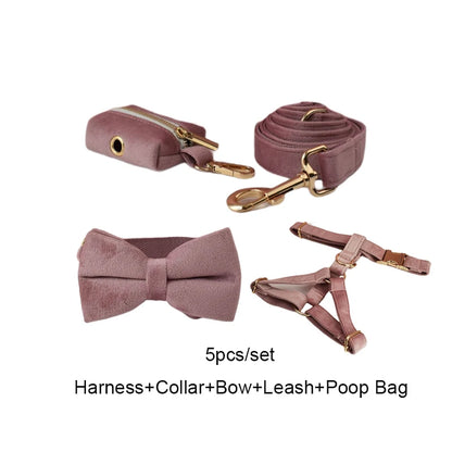 Light Purple Velvet Dog Collar & Leash Set