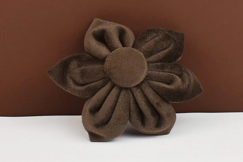 Dark Brown Velvet Dog Collar & Leash Set