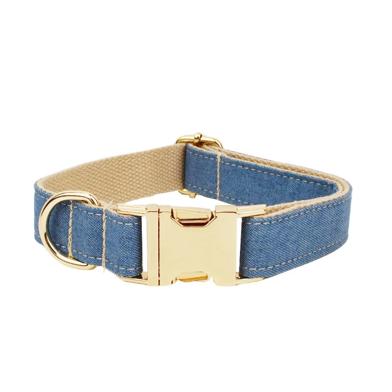 High Quality Pet Accessories Customized Designer Bare bottom denim Dog Collar Leashes Printing Dog Harness