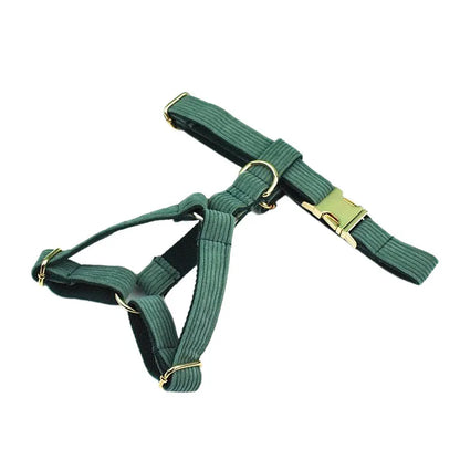 Dark Green Corduroy Dog Collar & Leash Set