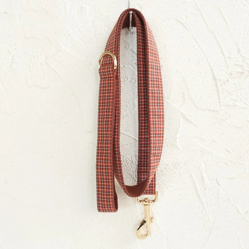 Red Brown Plaid Dog Collar & Leash Set