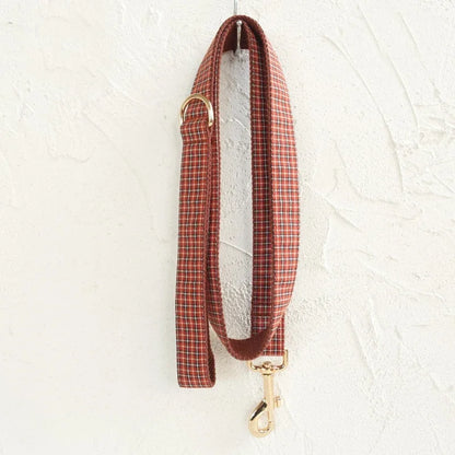 Red Brown Plaid Dog Collar & Leash Set