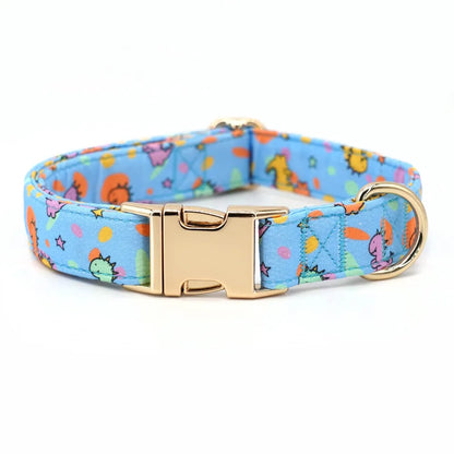 Bright Dino Collar, Bow Tie, and Leash