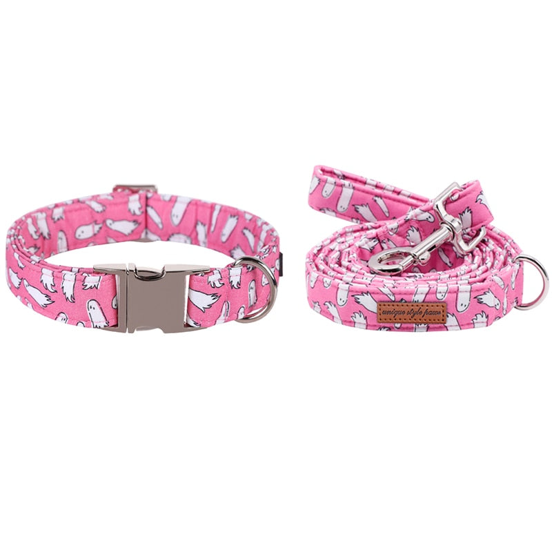 Pink Ghost Collar, Leash and Bow Tie