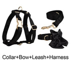 Pet Accessories Customized Designer Logo Luxury Silky Polyester Dog Collar Leashes Harness Bow Set Manufacturers Crystal03