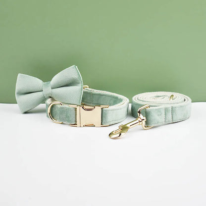 Mint Green Velvet Dog Collar & Leash Set
