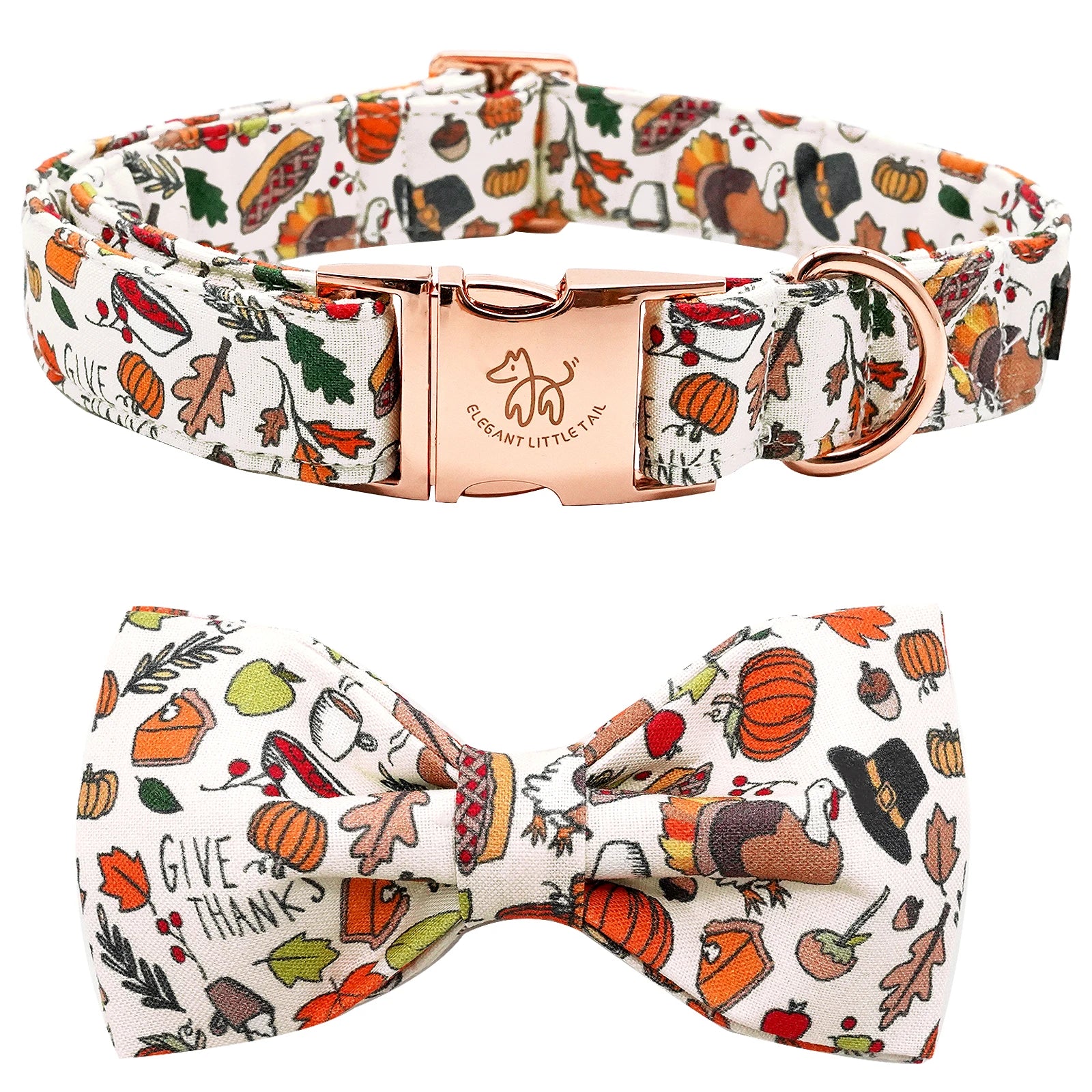 Elegant little tail Dog Collar with Bow - Fall Dog Collar Bow Thanksgiving Turkey Bow Girl Boy Pet Collar Soft Dog Bowtie Collar