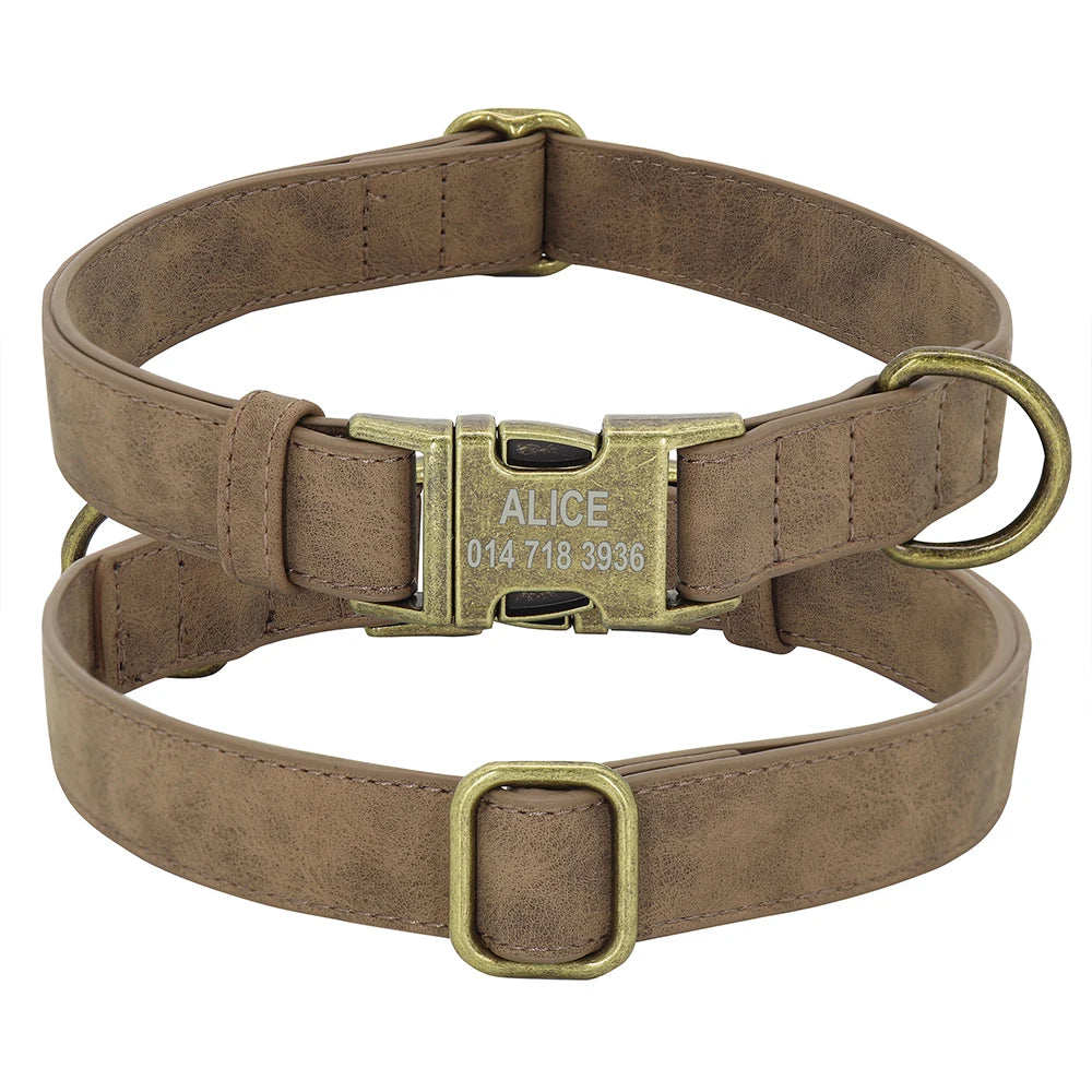 Personalized Anti-lost Dog Collar Custom Dog ID Tag Collars Soft PU Leather Pet Collars Free Engraved Metal Buckle For Bulldog