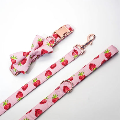 Strawberry Floral Dog Collar & Leash Set