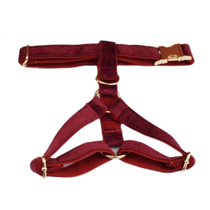 Red Wine Velvet Harness, Collar, and Leash Set