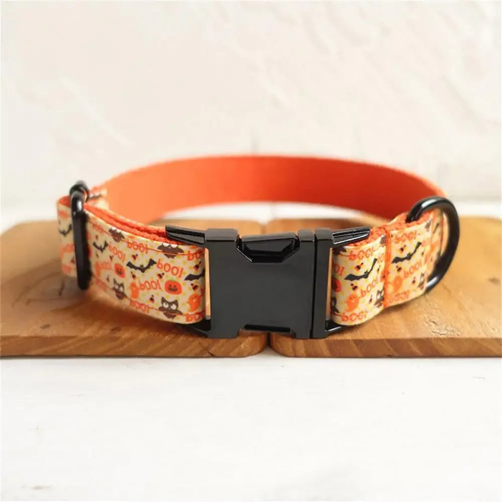 Personalized Pet Collar Free Engraving Custom Puppy Nameplate ID Tag Adjustable Buckle Bat Holloween Collars Leash