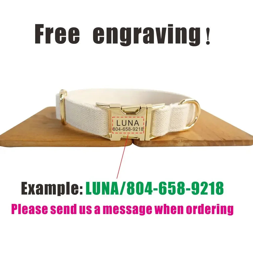 Personalized Dog Collar Custom Pet Collar Free Engraving ID Name Tag Pet Accessory Beige Thick Suit Fiber Puppy Collar Leash