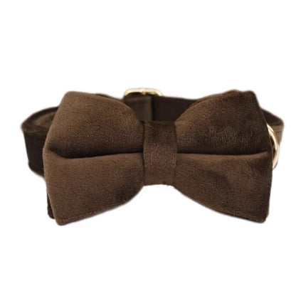 Dark Brown Velvet Dog Collar & Leash Set