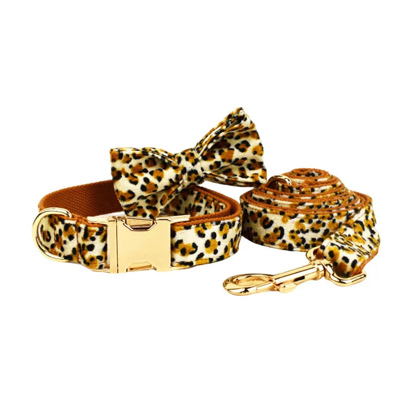 Leopard Print Dog Collar, Leash & Harness Set