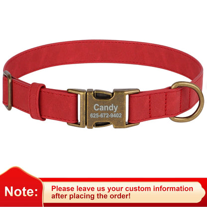 PU Leather Dog Collar with Engraved ID Tag