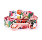 Classical Floral Dog Harness, Collar Flower Matching leash, Bandana, Shampoo Bag with Personalized Name, Telphone
