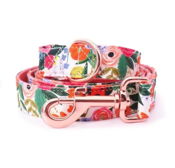 Classical Floral Dog Harness, Collar Flower Matching leash, Bandana, Shampoo Bag with Personalized Name, Telphone