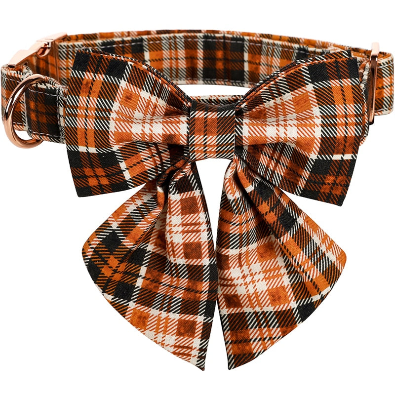 Halloween Plaid Collar, Leash, and Bow Tie or Flower