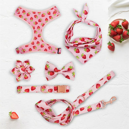 Strawberry Floral Dog Collar & Leash Set