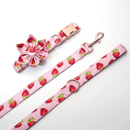 Strawberry Floral Dog Collar & Leash Set