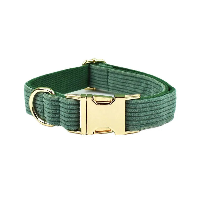 Dark Green Corduroy Dog Collar And Leash Set For Dogs Custom Engraved Nameplate Pet Supplies Dog Leash Corduroy04