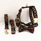 New Halloween Colorful Pumpkin Pet Dog Collar Adjustable Harness Neck Ring Bowknot Engravable Set for Small and Medium Dogs