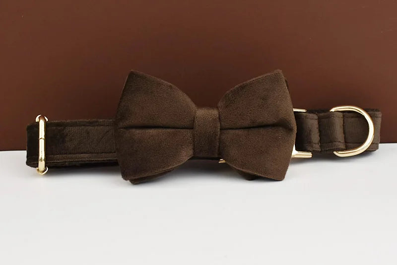 Dark Brown Velvet Dog Collar & Leash Set