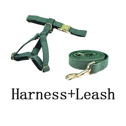 Dark Green Corduroy Dog Collar & Leash Set