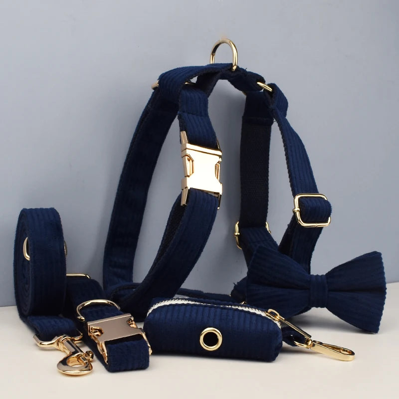Purplish Blue Corduroy Dog Collar & Leash Set