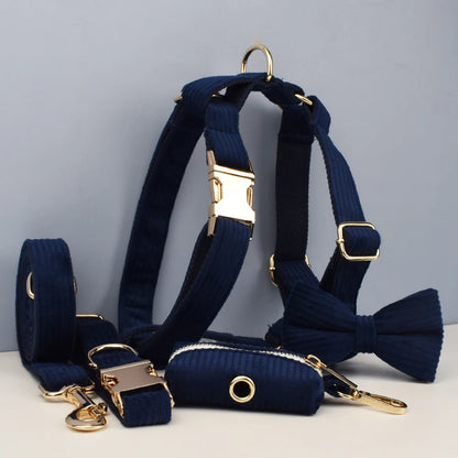 Purplish Blue Corduroy Dog Collar & Leash Set