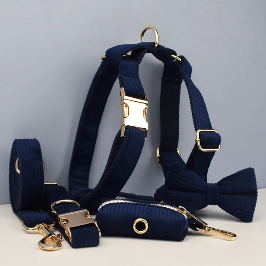 Purplish Blue Corduroy Dog Collar & Leash Set
