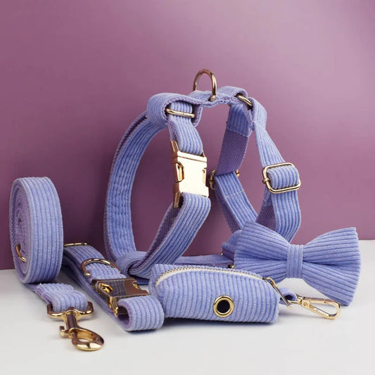 Purple Corduroy Velvet Dog Collar And Leash Set