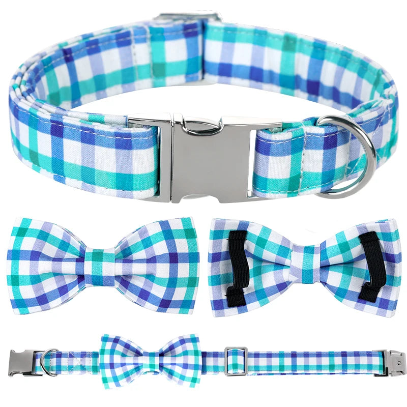 Ocean Plaid Collar and Bow Tie or Flower