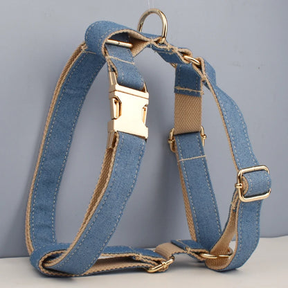 Denim Dog Collar, Leash & Harness Set