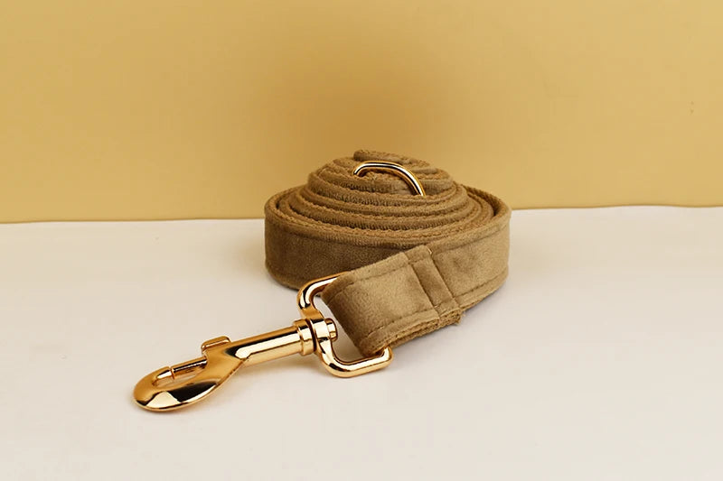 Shallow khaki Velvet Dog Collar And Leash Set For Dogs Custom Engraved Nameplate Pet Supplies Dog Leash Velvet 19