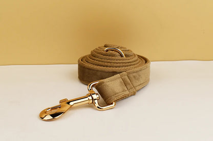 Khaki Velvet Dog Collar & Leash Set