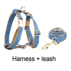 High Quality Pet Accessories Customized Designer Bare bottom denim Dog Collar Leashes Printing Dog Harness