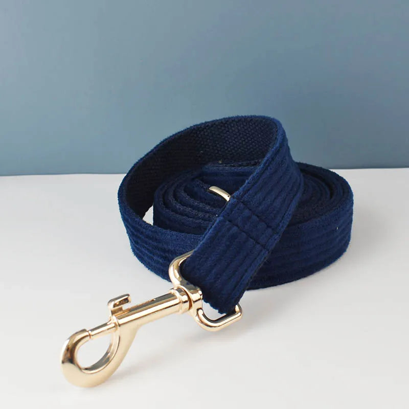 Purplish Blue Corduroy Dog Collar & Leash Set