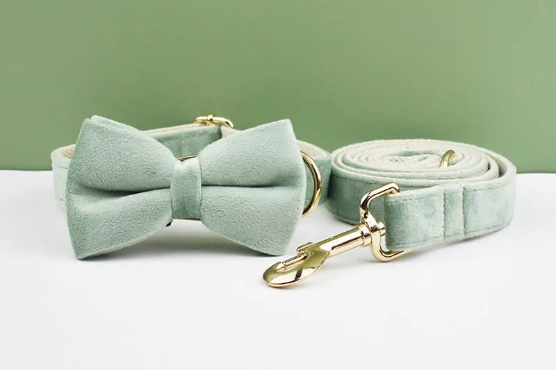 Mint Green Velvet Dog Collar And Leash Set For Dogs Custom Engraved Nameplate Pet Supplies Dog Leash Velvet 17