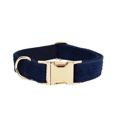 Purplish Blue Corduroy Dog Collar & Leash Set