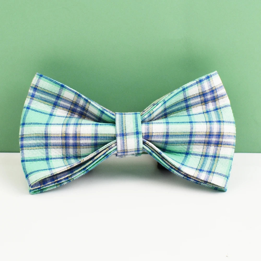 Water Green Plaid Dog Collar, Leash, and Harness Set