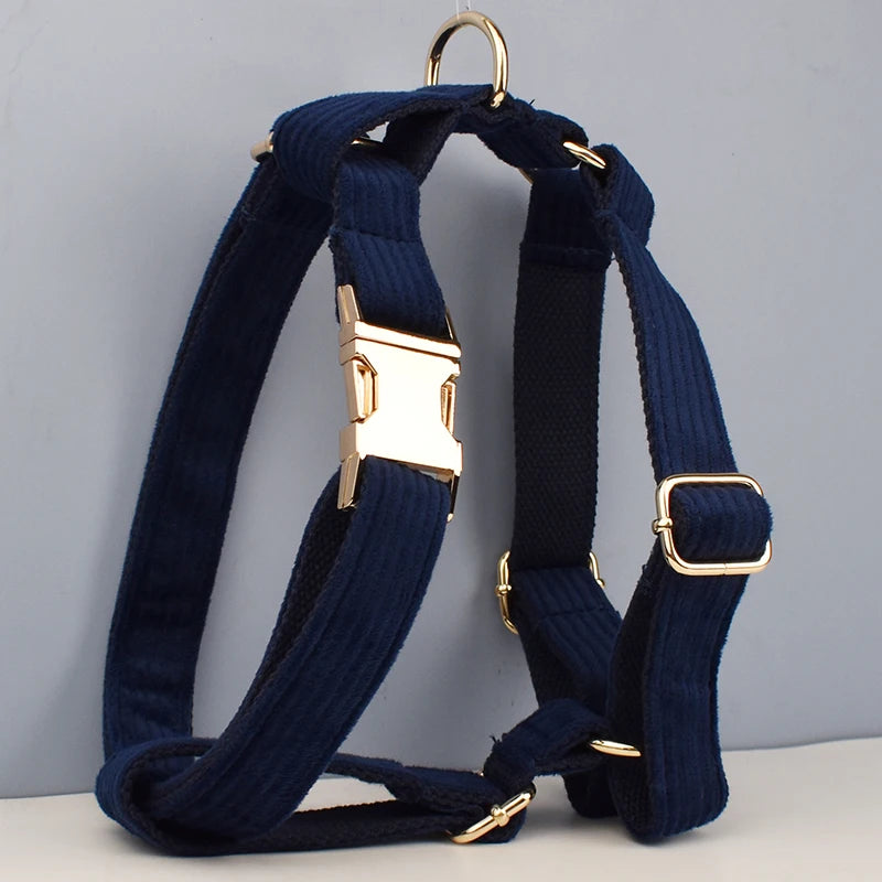 Purplish Blue Corduroy Dog Collar & Leash Set