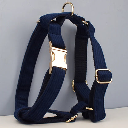 Purplish Blue Corduroy Dog Collar & Leash Set