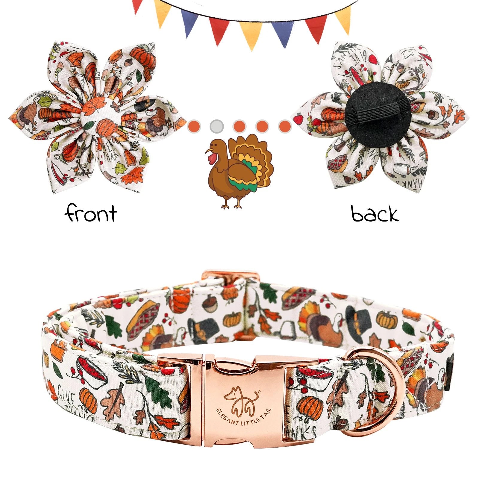 Elegant little tail Dog Collar with Bow - Fall Dog Collar Bow Thanksgiving Turkey Bow Girl Boy Pet Collar Soft Dog Bowtie Collar