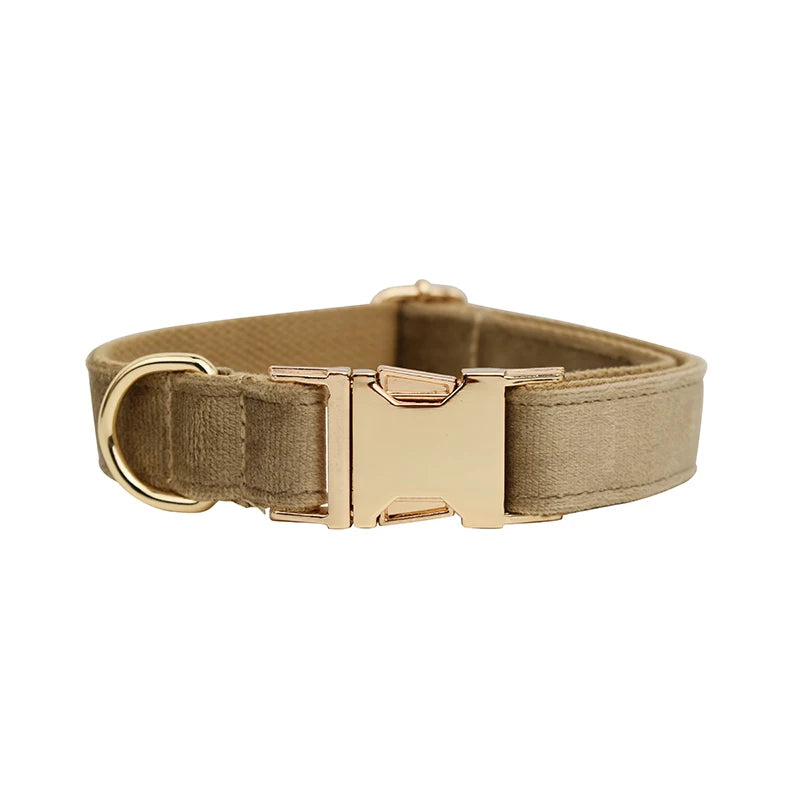 Shallow khaki Velvet Dog Collar And Leash Set For Dogs Custom Engraved Nameplate Pet Supplies Dog Leash Velvet 19
