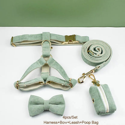 Light Green Corduroy Dog Collar & Leash Set