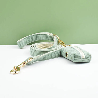 Light Green Corduroy Dog Collar & Leash Set