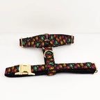 New Halloween Colorful Pumpkin Pet Dog Collar Adjustable Harness Neck Ring Bowknot Engravable Set for Small and Medium Dogs