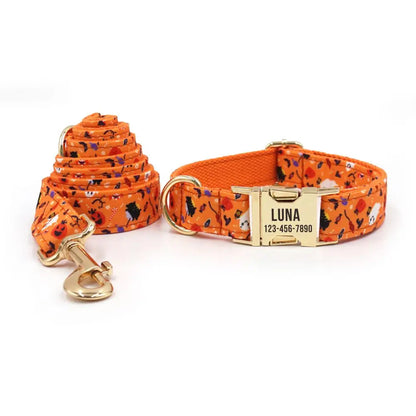 Orange Halloween Dog Collar & Leash Set