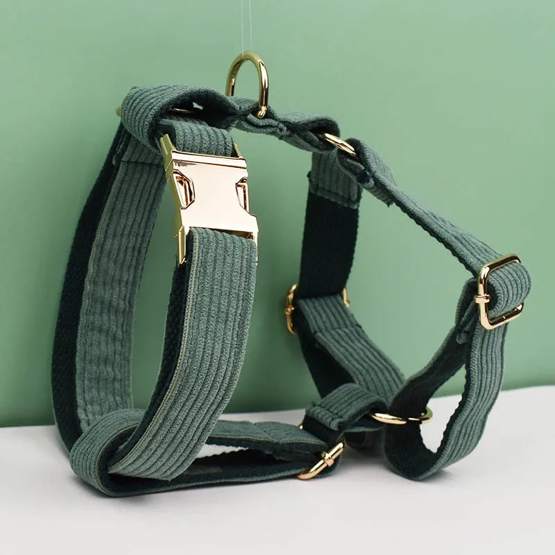 Dark Green Corduroy Dog Collar & Leash Set